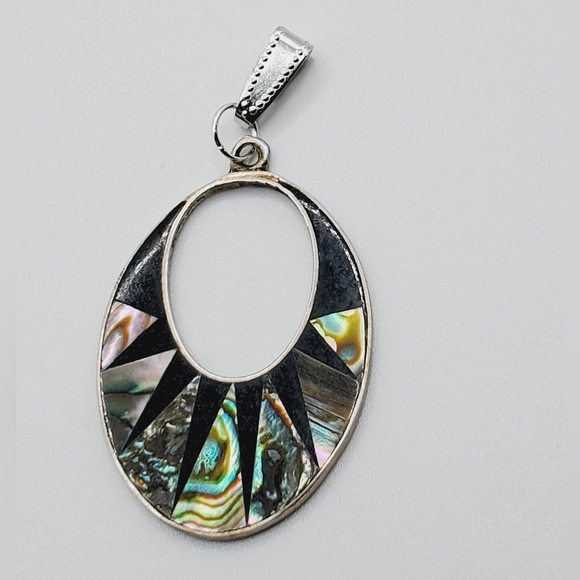 abalone Alpaca Mexico necklace pendant signed handmade - Picture 1 of 5